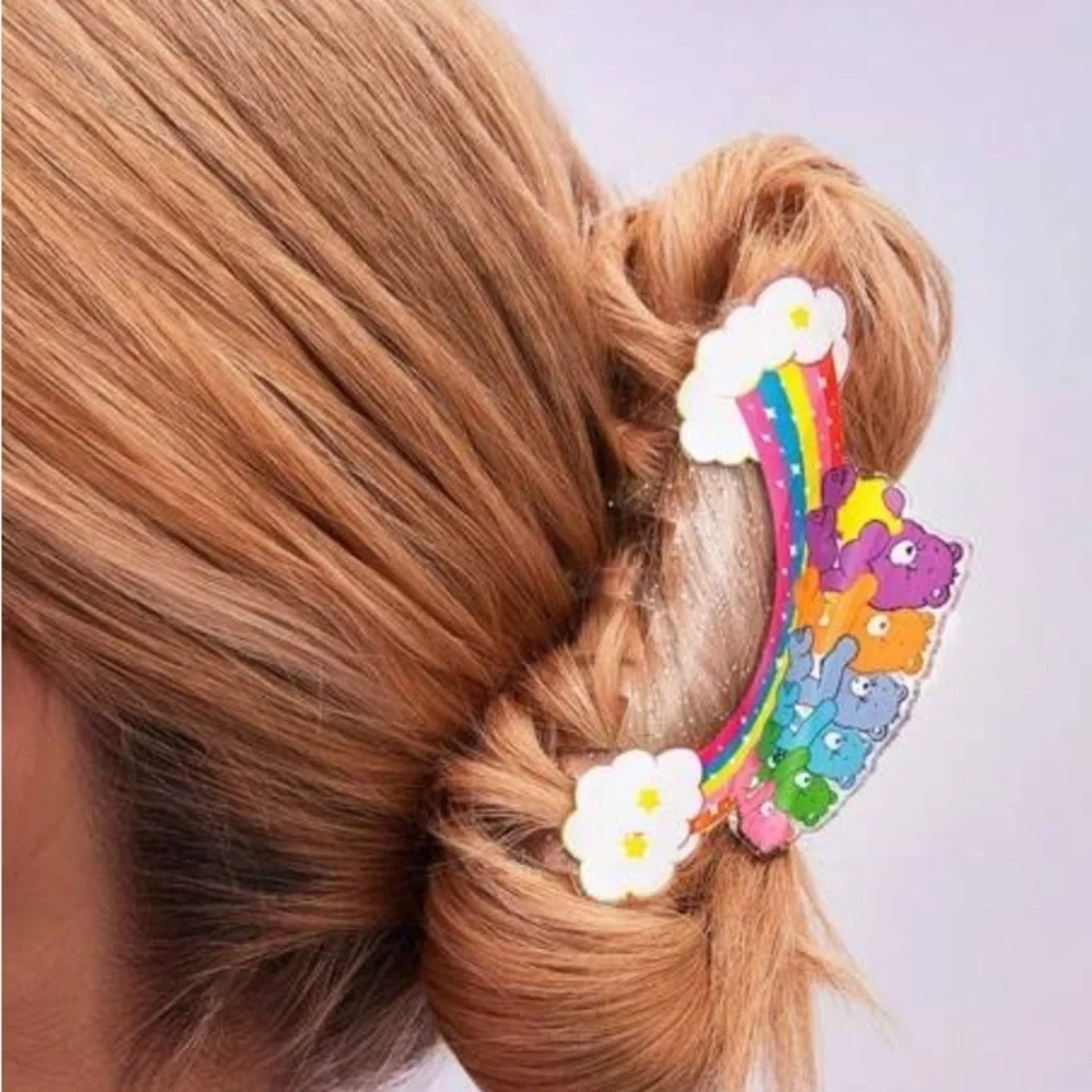 3 For $35 Care Bears Riding On Rainbow Hair Claw Acrylic Hair Clip Accessories